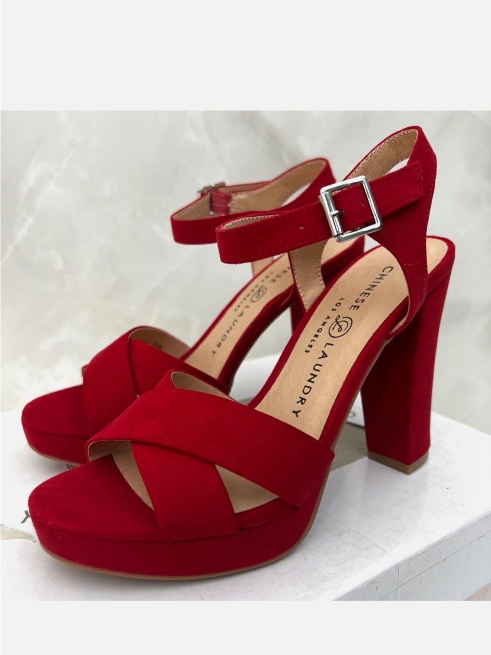 CHINESE LAUNDRY Women's Red Z-Always Micro Su High Heel Ankle Strap Sandals 8 NW